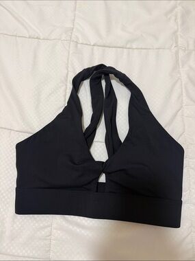 Fabletics Black Twist-Front Halter Sports Bra